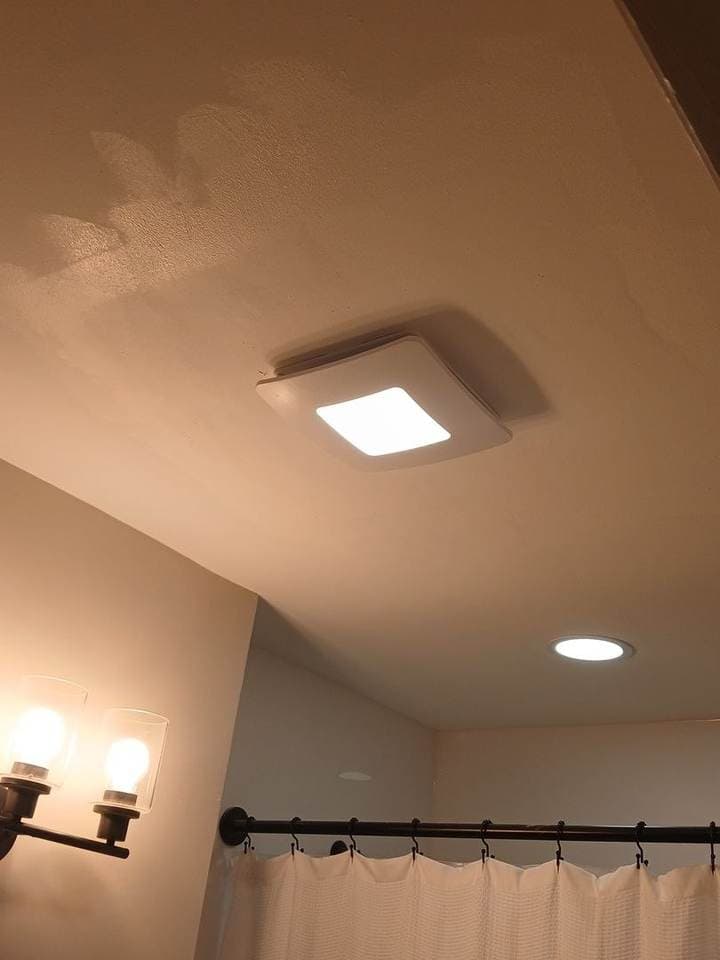 Finished bathroom ceiling drywall repair around ceiling fixtures by BAX