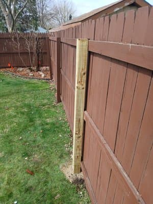 Repaired residential fence section and gate
